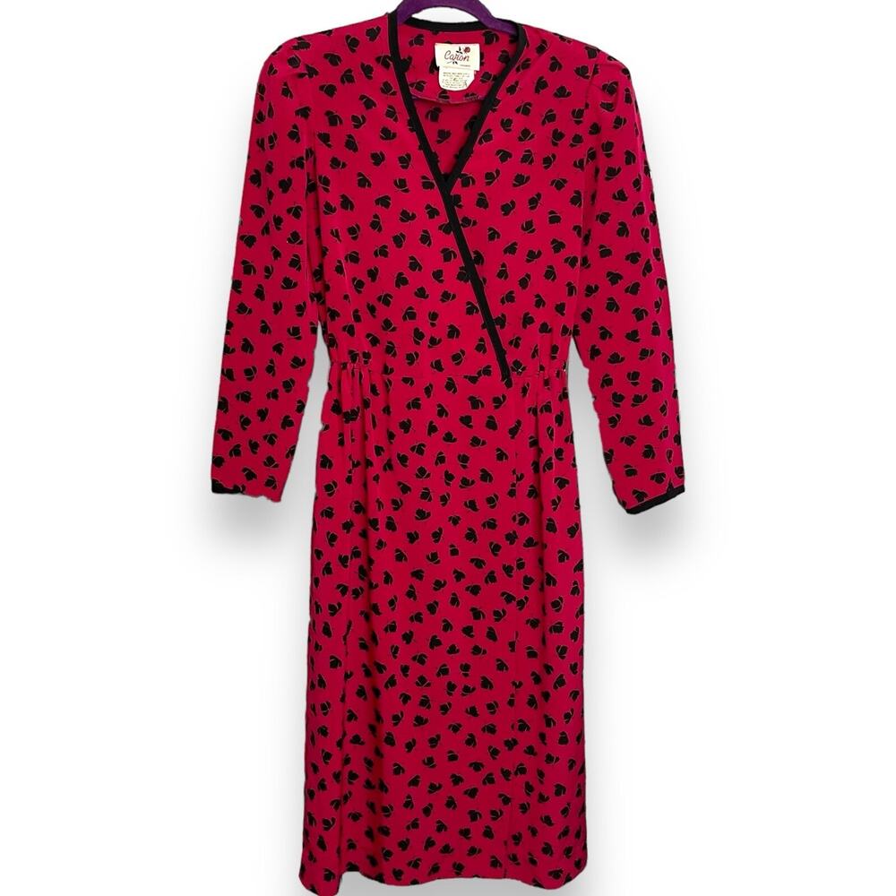 Vintage Caron Chicago Midi Wrap Dress Womens Medium Pink Pockets Chic Modest 80s